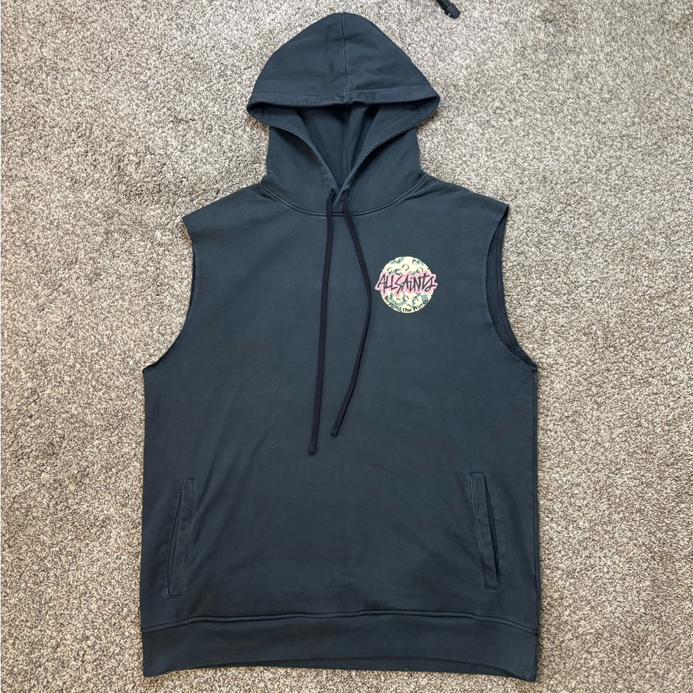 All Saints Hoodie Mens Shredder Hoodie Black Skater Size Medium Sleeveless EUC - Picture 3 of 6